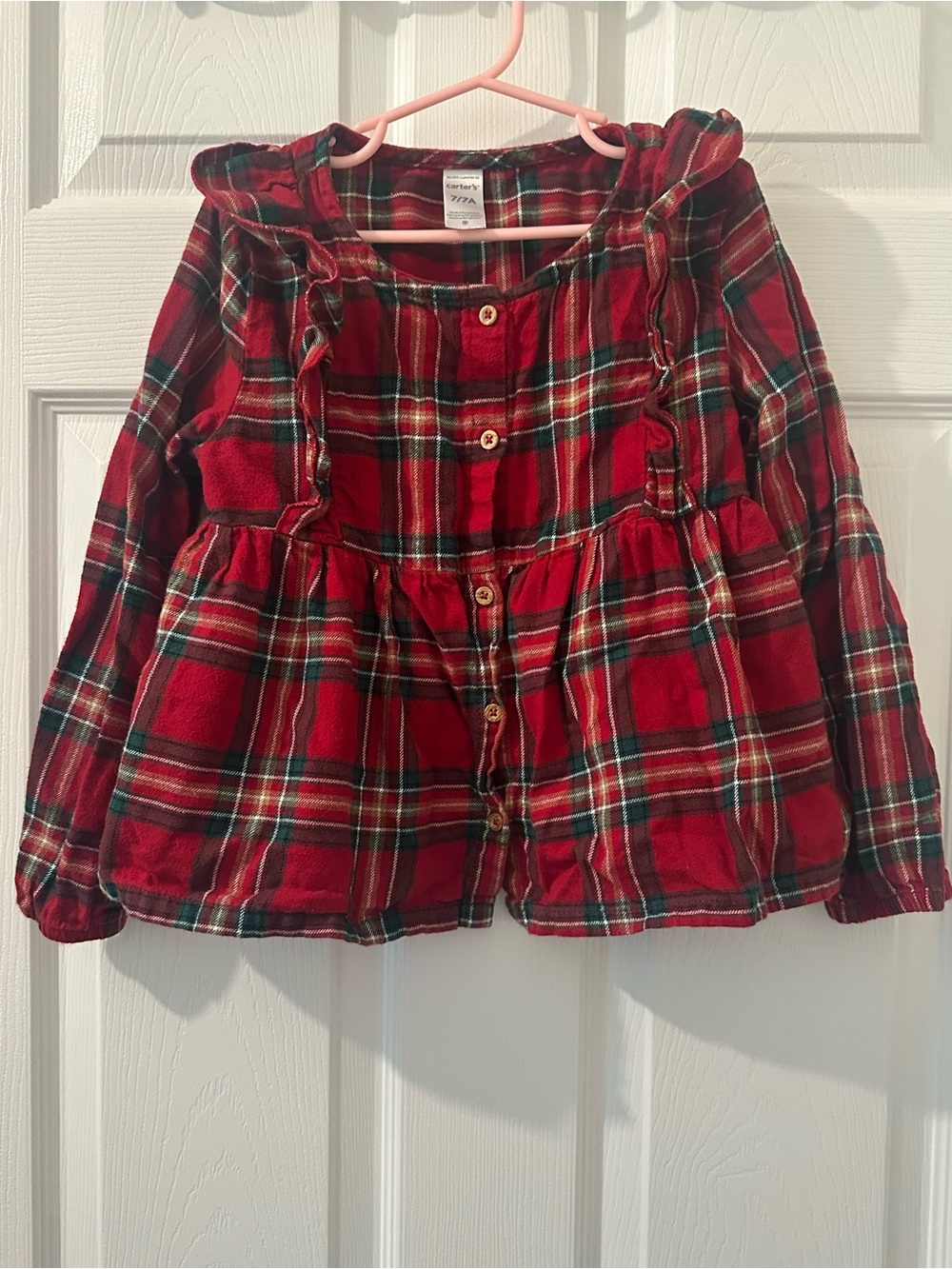 Carter's Red and Green Plaid Button-Front Peplum Top